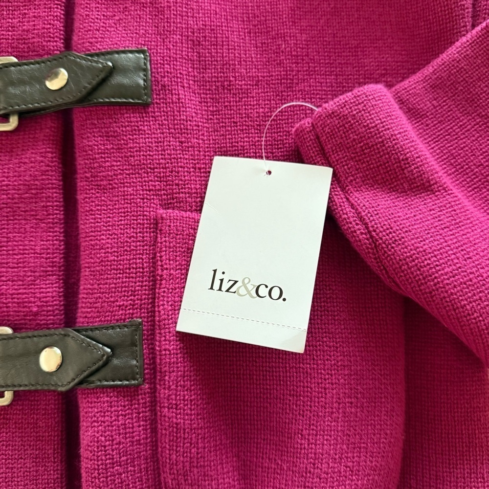 NWT Liz&Co. Y2K Women’s Magenta Knit Sweater Jacket Leather Accents M - Picture 9 of 10